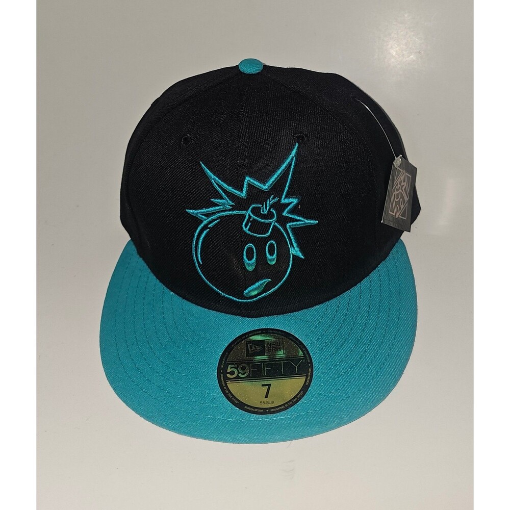 The Hundreda Adam Bomb New Era 59Fifty Fitted Hat Black Teal Cap Size 7 Hip Hop